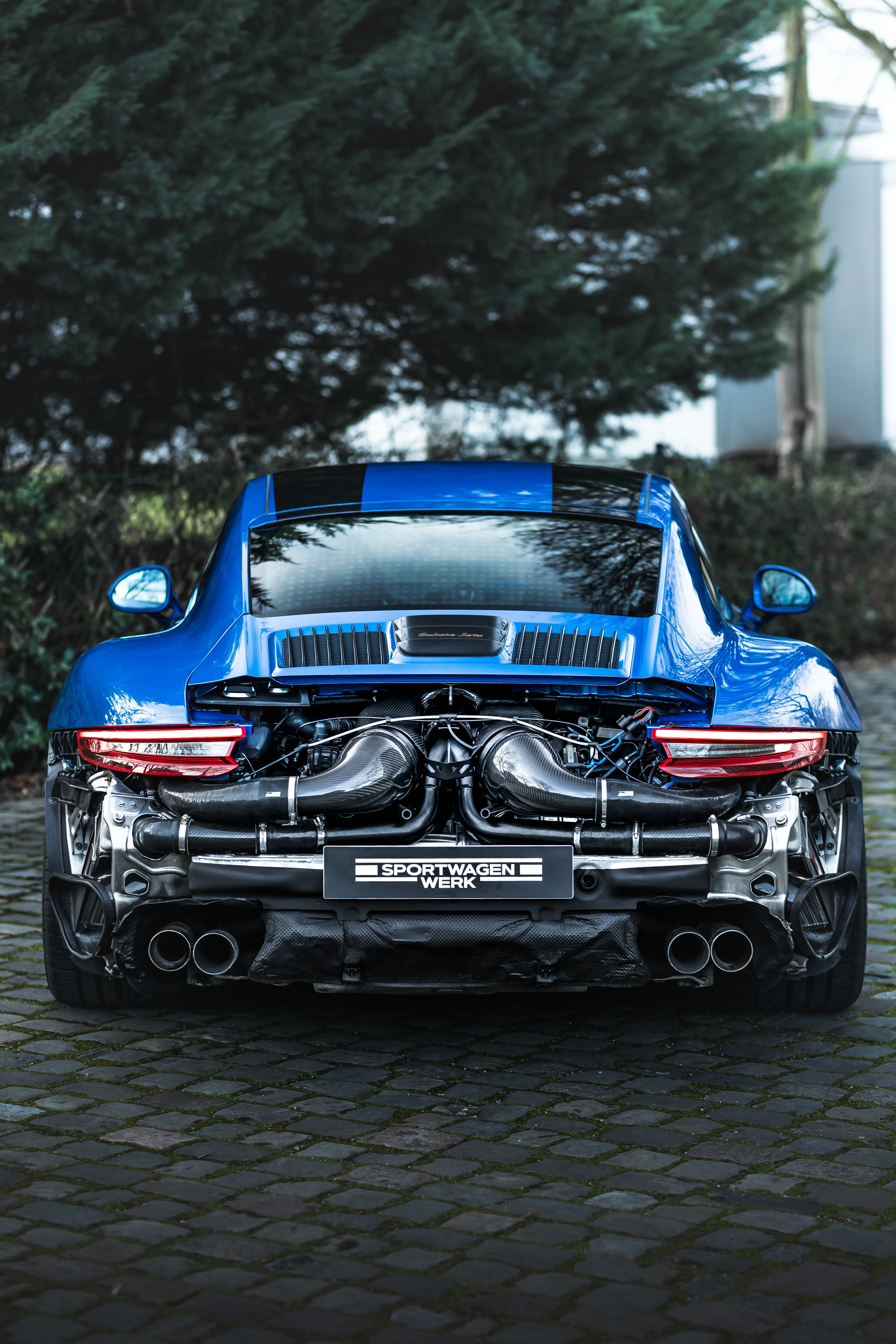 TechArt Porsche 911 991.2 Turbo S Heck mit Carbon Auspuffanlage